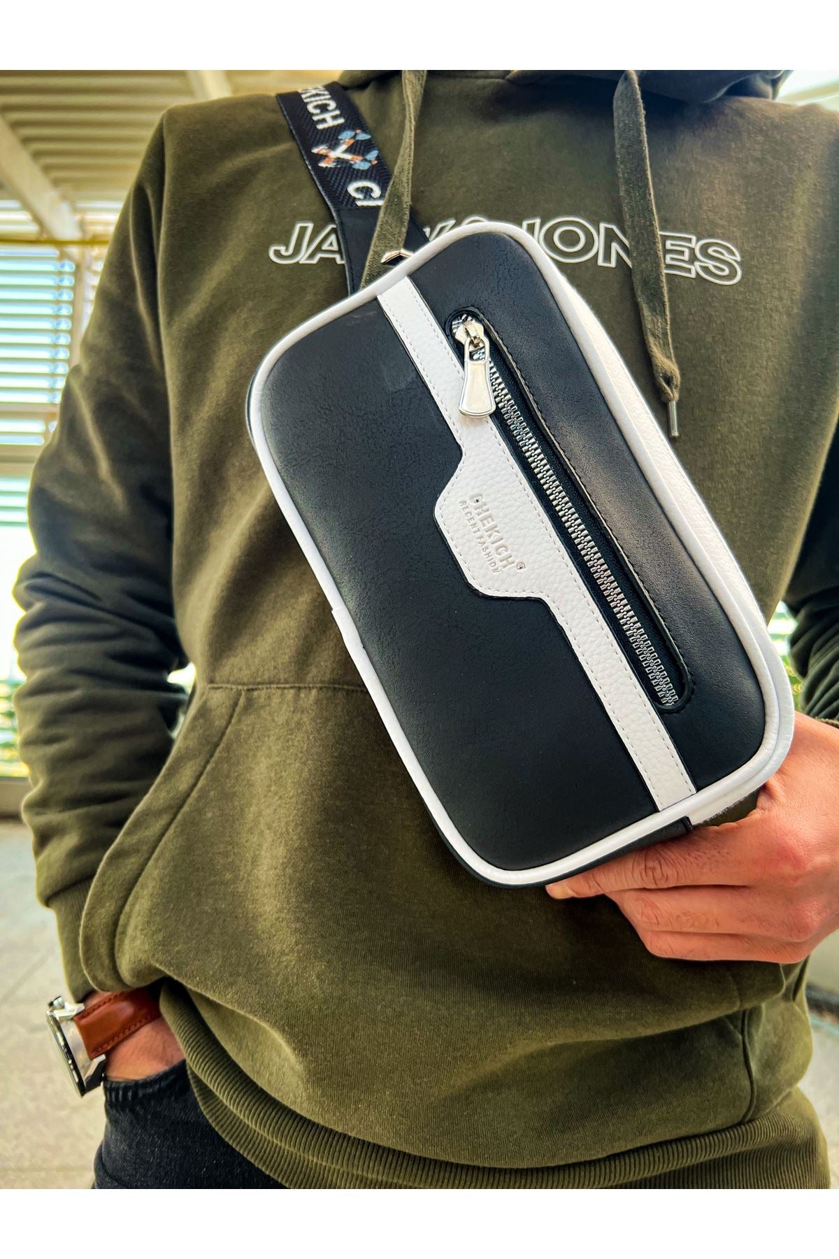 CH101 - Poani Tablet Erkek Çanta Black/White