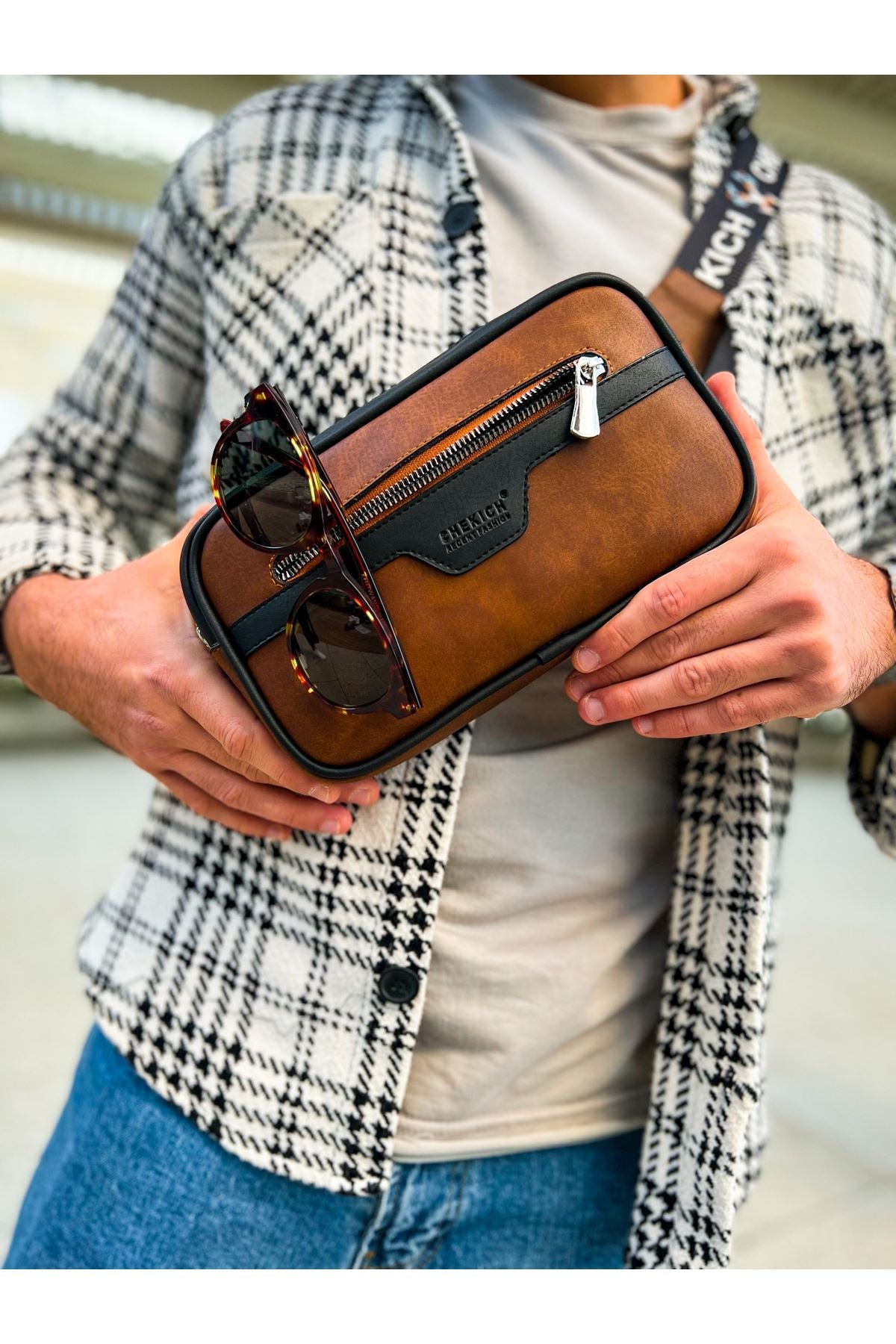 CH101 - Poani Tablet Erkek Çanta Black/Tan