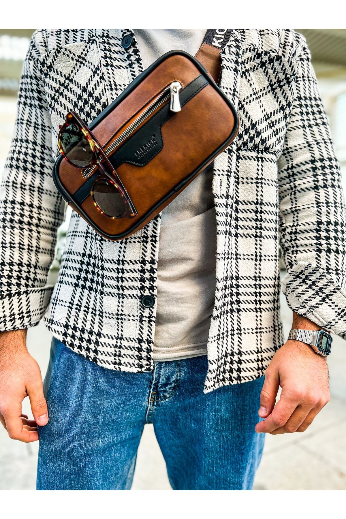 CH101 - Poani Tablet Erkek Çanta Black/Tan