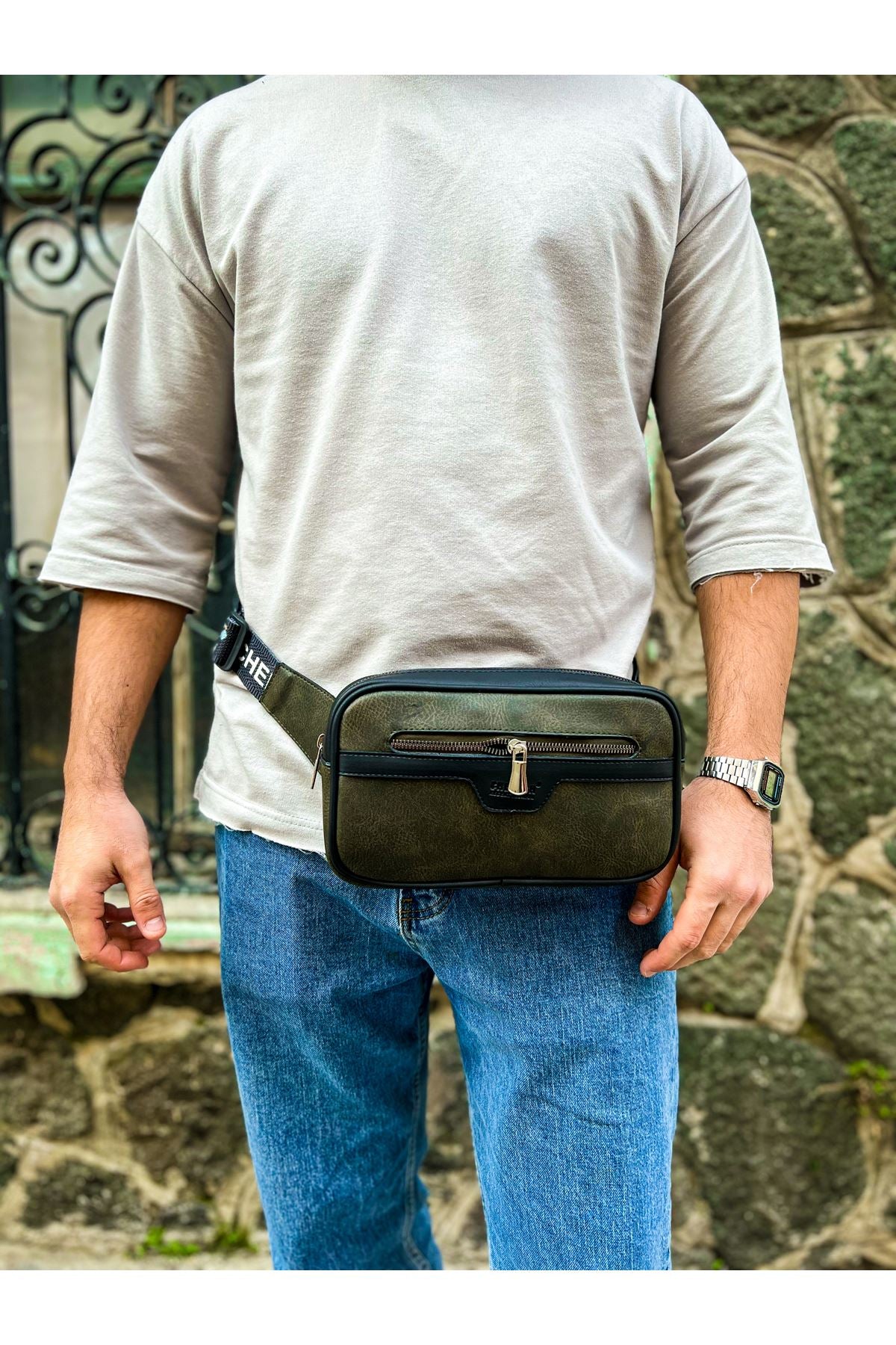 CH101 - Poani Tablet Erkek Çanta Black / Khaki