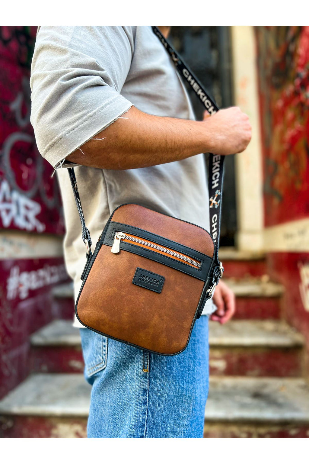 CH102 - Stealht Kare Erkek Çanta Black/Tan