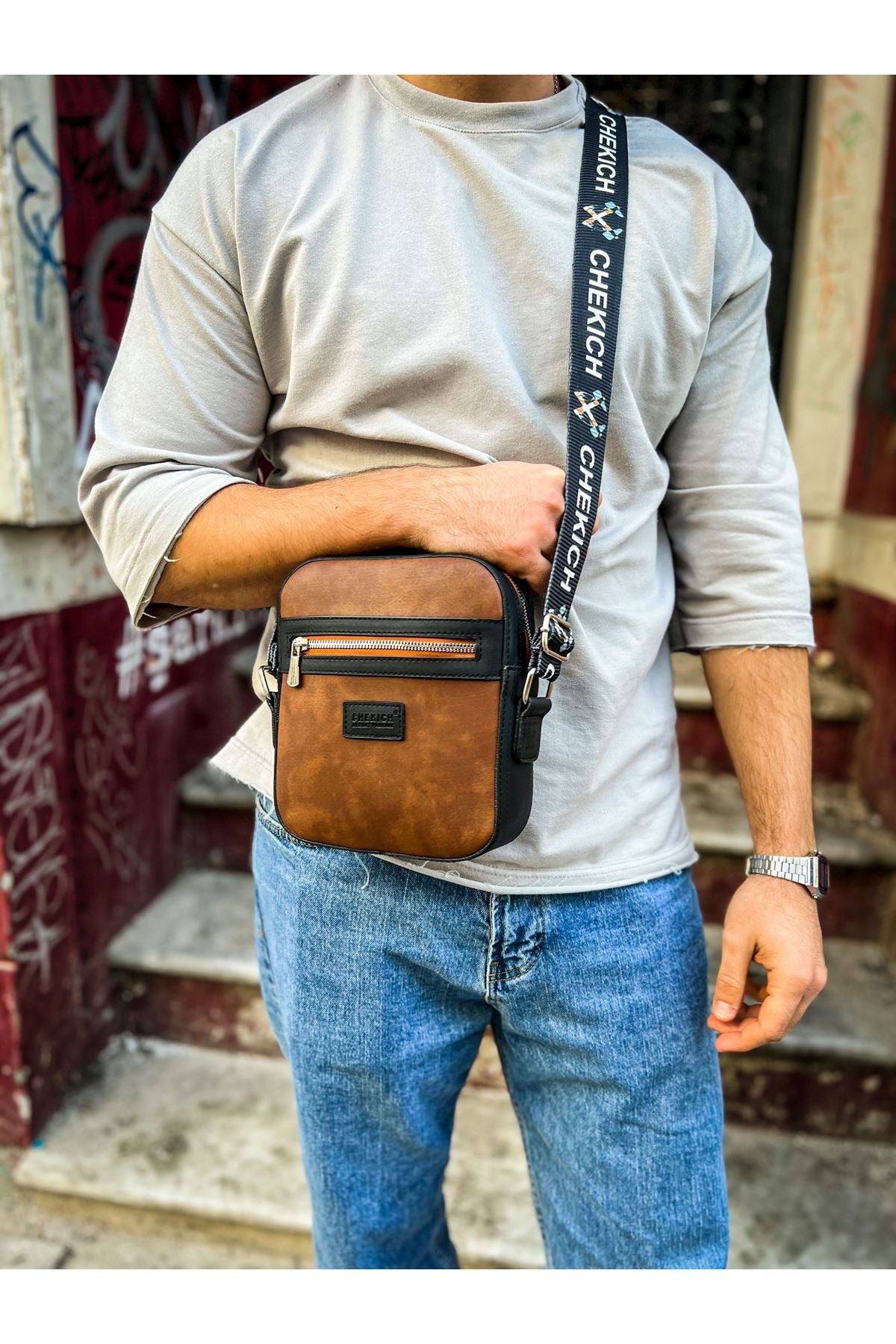 CH102 - Stealht Kare Erkek Çanta Black/Tan