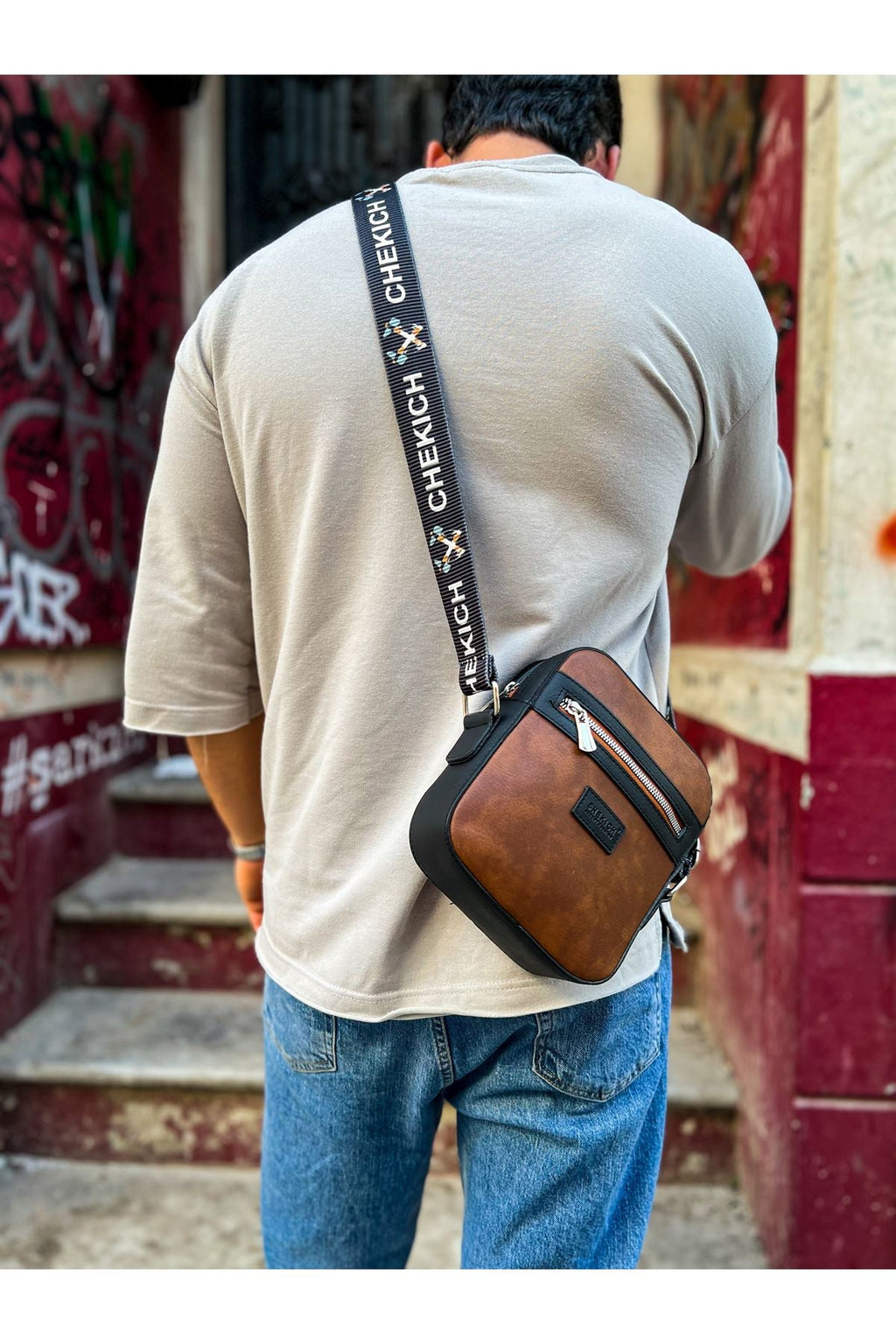 CH102 - Stealht Kare Erkek Çanta Black/Tan