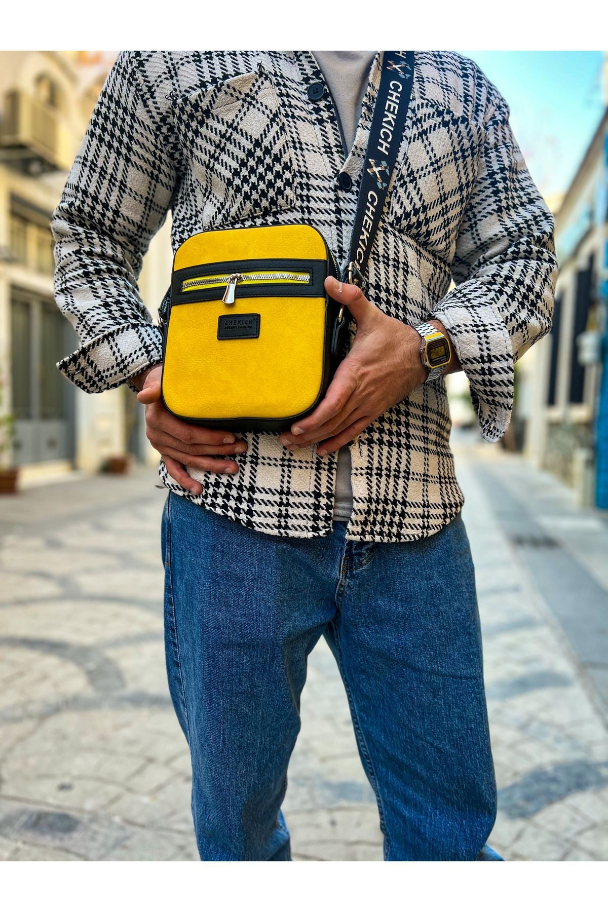 CH102 - Stealht Kare Erkek Çanta Black - Yellow