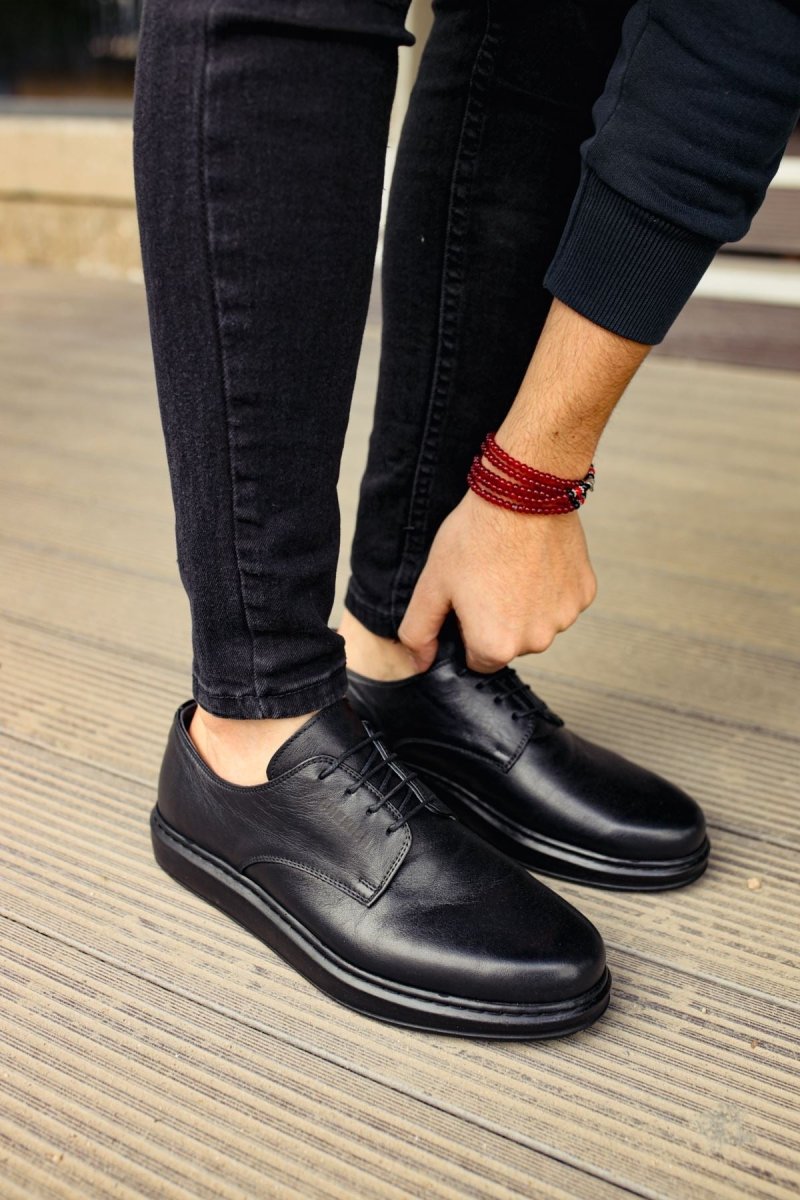 CH003 - DST Classica Pelle Di Cuoio Erkek Ayakkabı SIYAH - chekich.com