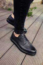 CH003 - DST Classica Pelle Di Cuoio Erkek Ayakkabı SIYAH - chekich.com