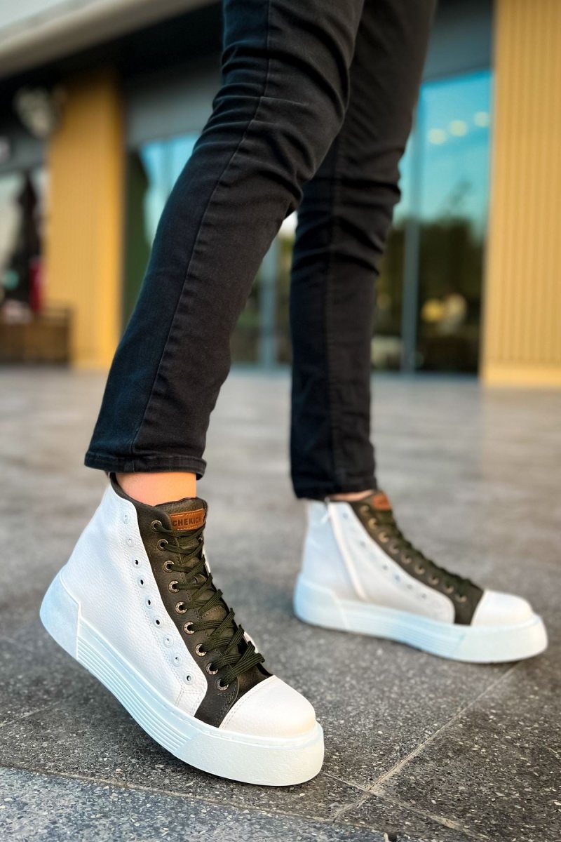 CH167 - GBT Blazer Erkek Bot BEYAZ / HAKI - chekich.com